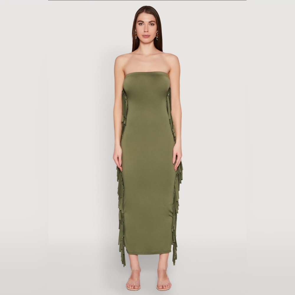 Strapless Olive Green Dress